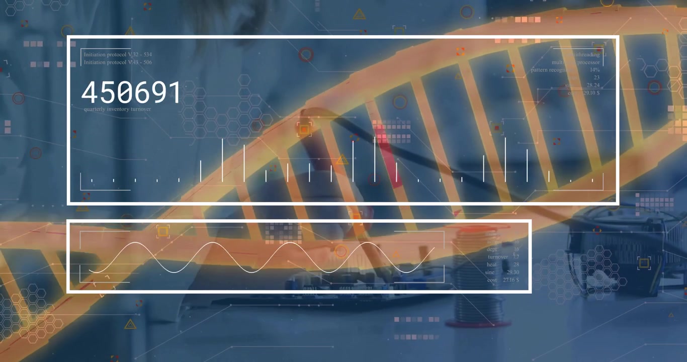 Animation of dna strand and data processing over lab