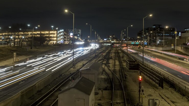 Time-lapse di treni CTA di notte a Chicago in 4K