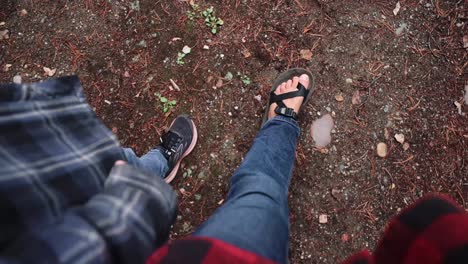 top down view of a couple walking in sync, pov of two persons walking