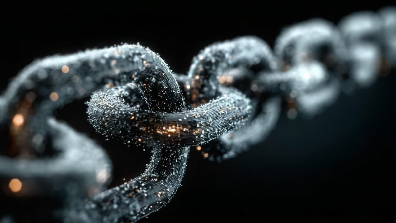 A Close-Up Exploration of An Intricate Chain Design, Highlighting Its Textured Surface and Glimmering Elements Against a Dark Background