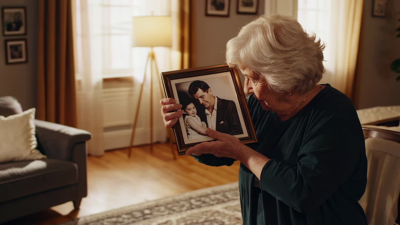 Elderly Woman Looking at Family Photos