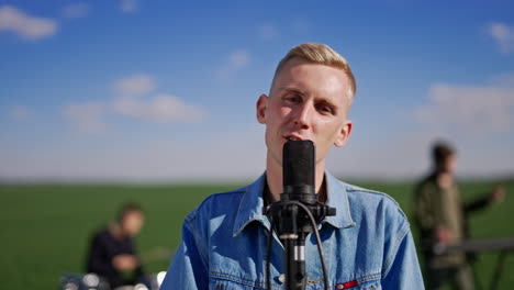 man singing outdoors