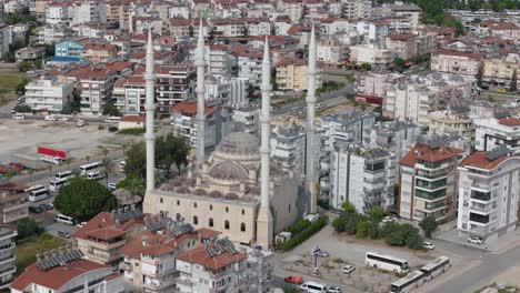 Aerial-view-circling-the-magnificent-Manavgat-mosque-in-the-Antalya-region-of-the-Turkish-cityscape