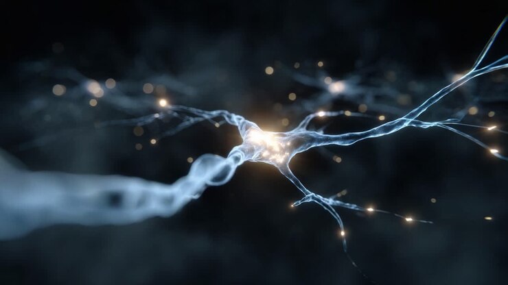 A Close-Up View of Neurons Firing: A Stunning Visualization of Neural Activity With Glowing Connections and Synaptic Transmission