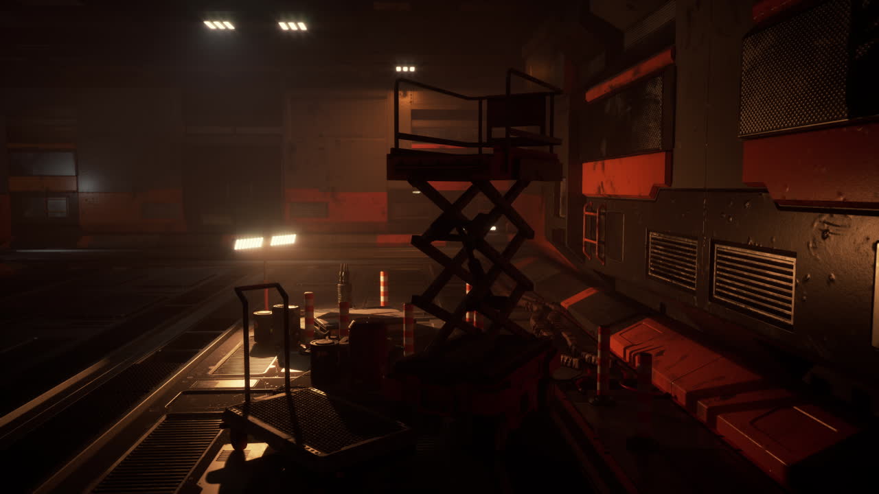 oscuro y vacío interior de la nave espacial de ciencia ficción