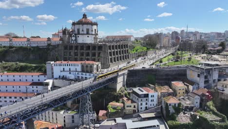 luis i bridge at porto in district of porto portugal. downtown landscape. cultural heritage. public transport scenery. luis i bridge at porto in portugal. tourism landmark