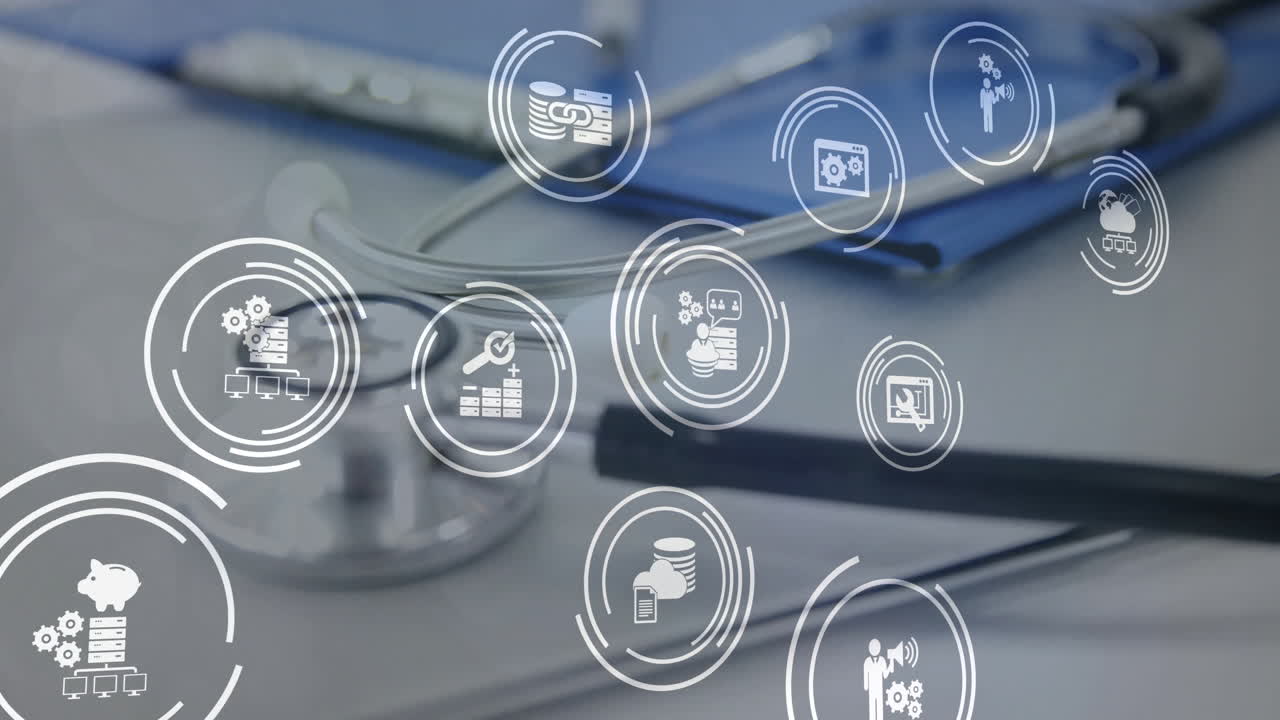 animación de los iconos de los medios sobre el estetoscopio