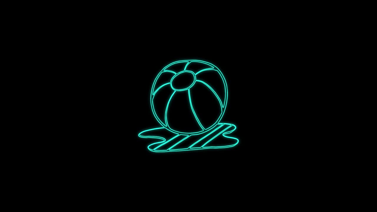검은색 배경에 있는 게임 애니메이션 라인에 대한 공 아이콘, 4k 영상 원활한 네온 라인 애니메이션, 여름 공