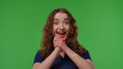 excited woman on green screen