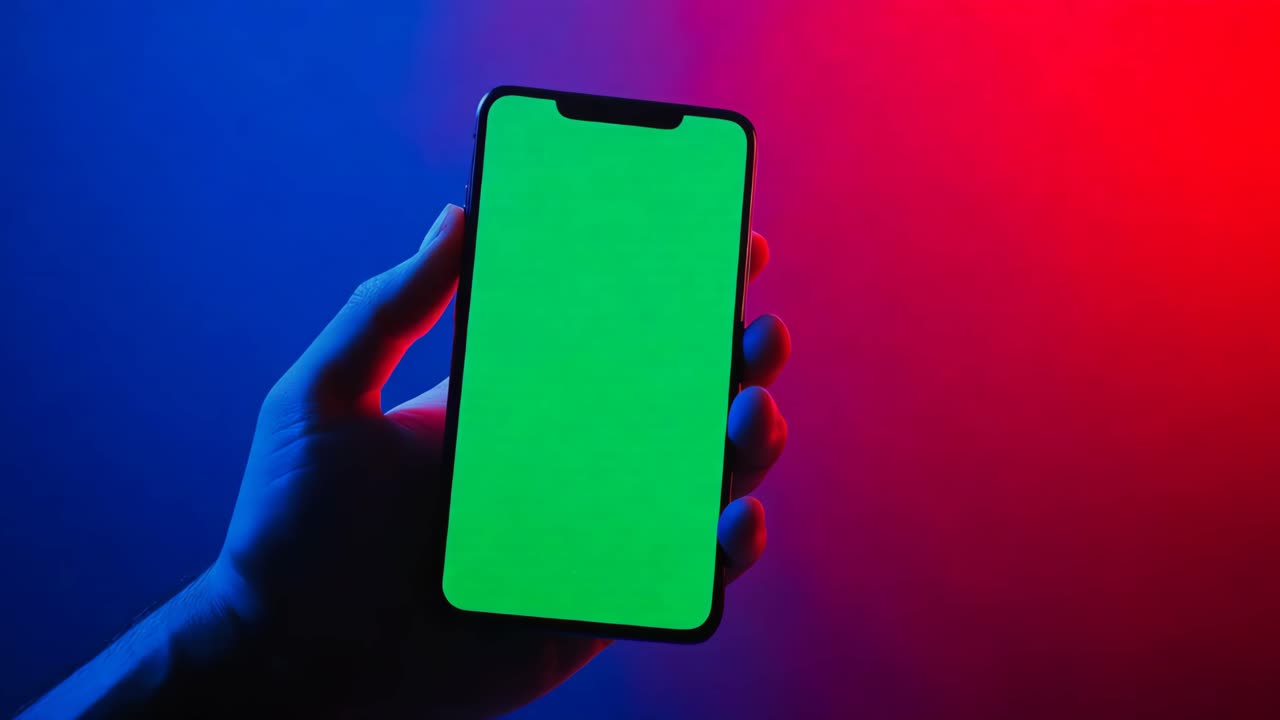 Smartphone with Green Screen Under Neon Light