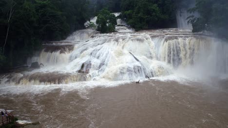 aerial close shot of the agua azul waterfalls in the jungle of chiapas