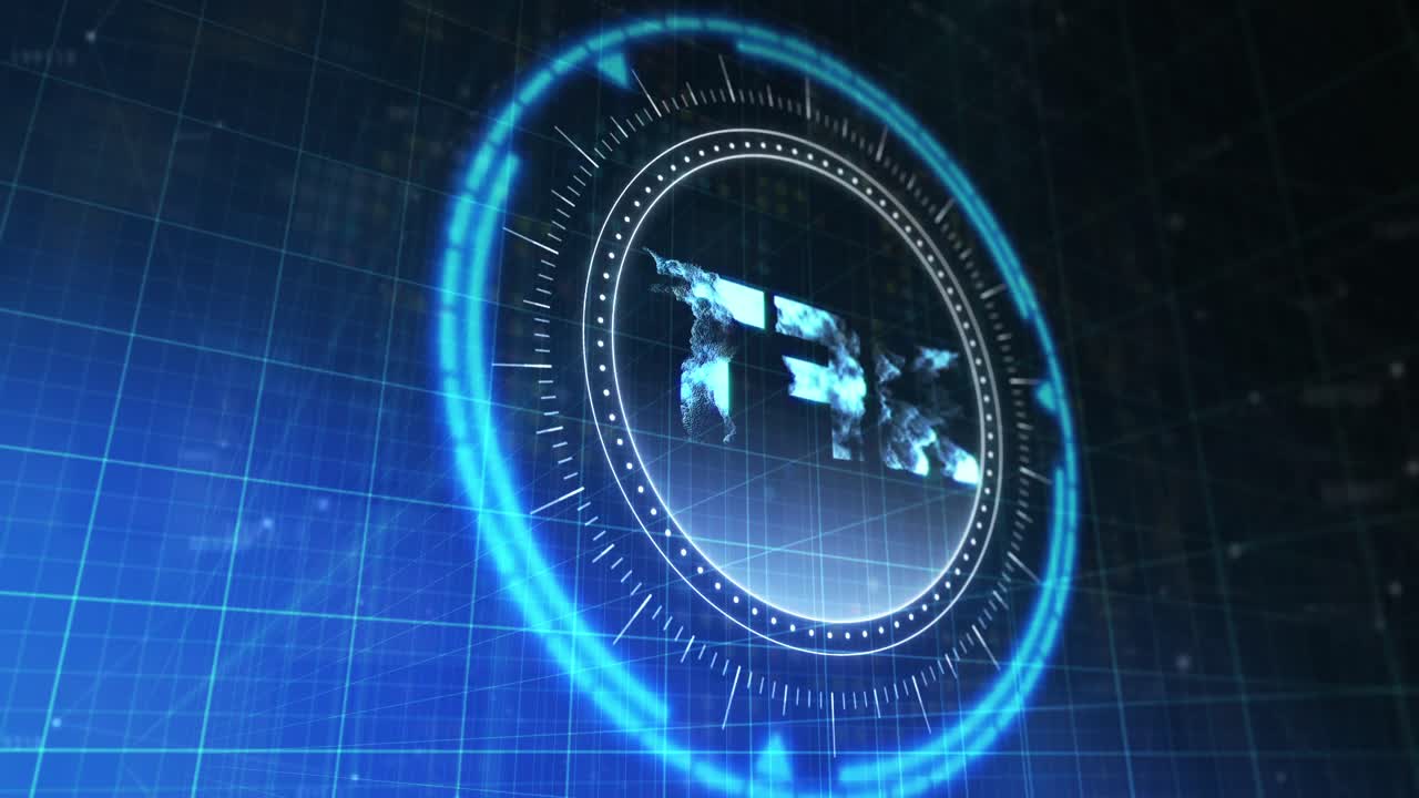 Animation of processing circle with rotating nft over blue and black digital space