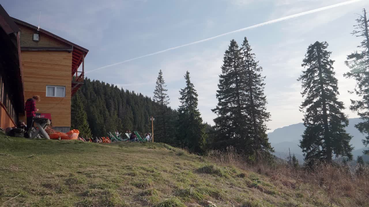 Scenic Mountain Cabin with People Relaxing
