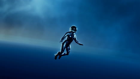 futuristic astronaut floating in ethereal blue space