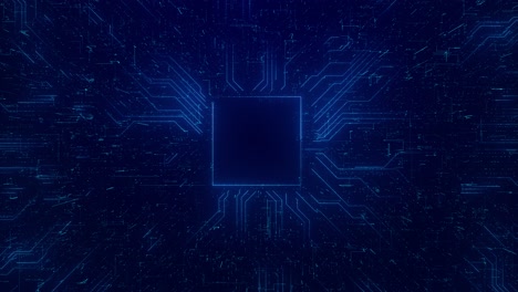 digital data moving on circuit board cpu high tech artificial intelligence ai data mining processing