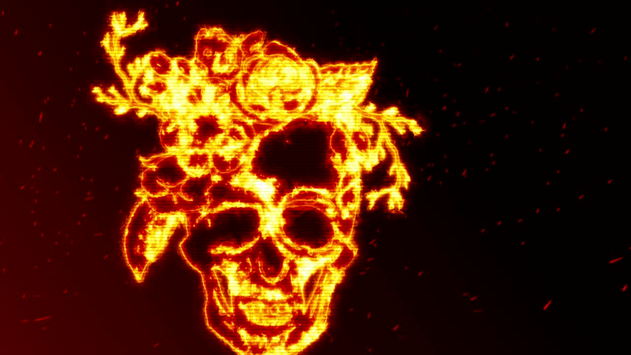 animación de halloween con cráneo de acuarela en estilo boho vintage. animación de bucle sin costuras.