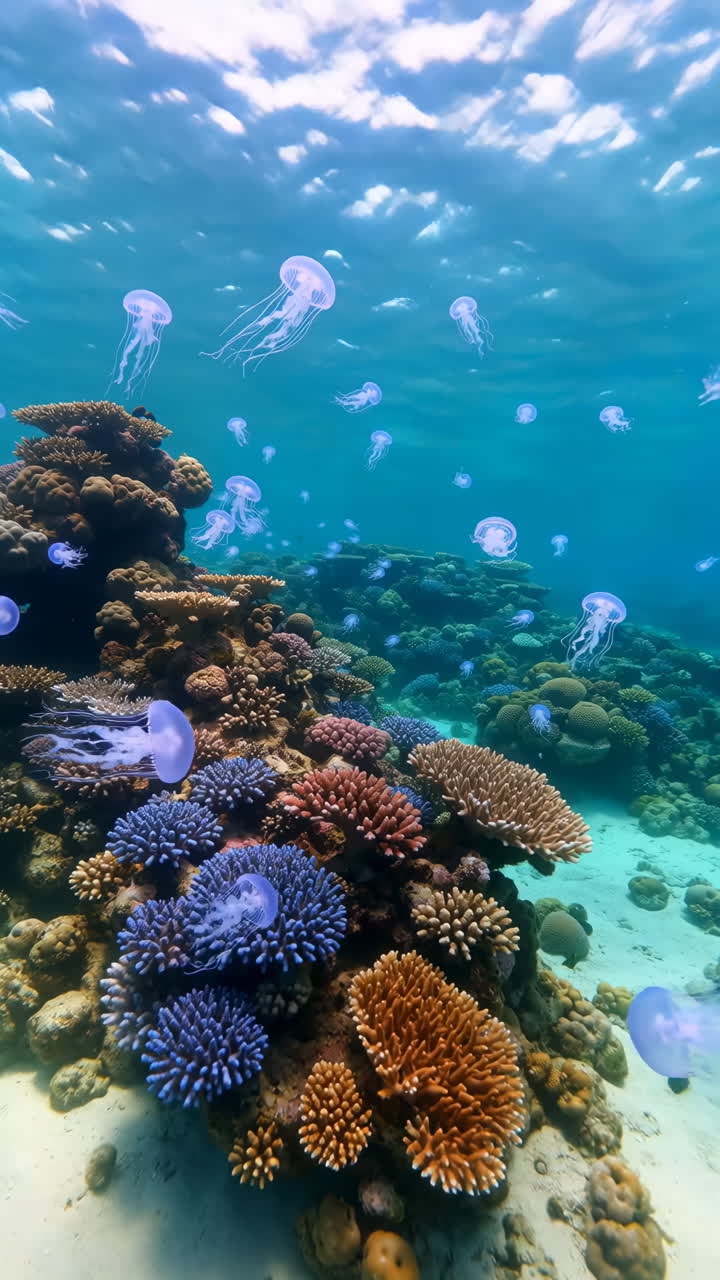 Arrecife de Coral Vibrante con Medusas Pululando Bajo el Agua