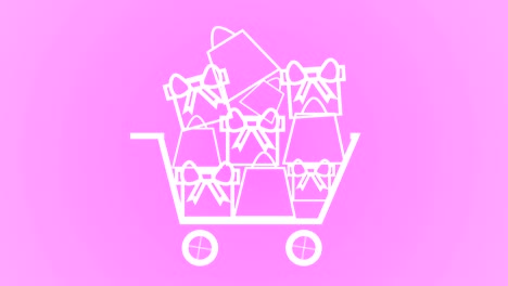 artículos que se agregan al carrito de compras, concepto de ventas de regalos de navidad blanco sobre rosa
