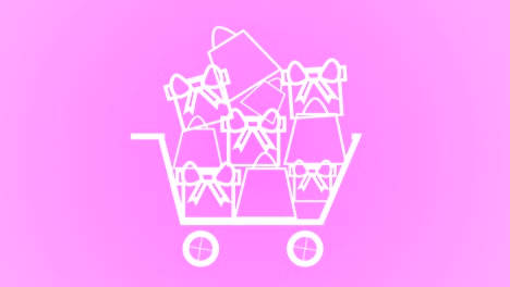 items being added to shopping cart, christmas gift sales concept white on pink