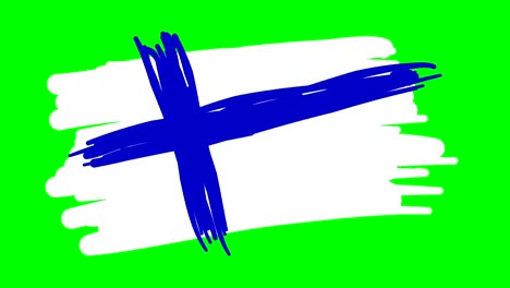 finland flag drawing on green screen isolated whiteboard