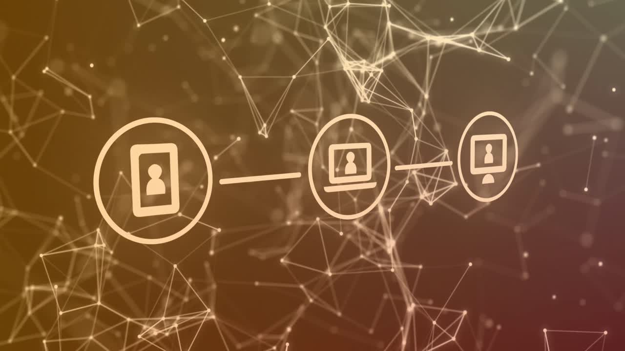 animación de la red de conexiones e iconos digitales contra un fondo de gradiente gris