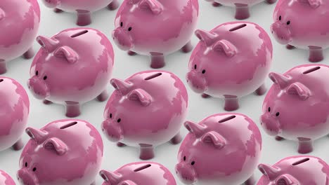 line of piggy banks goes. piggy bank full of coins. piggy banks conveyor. loop