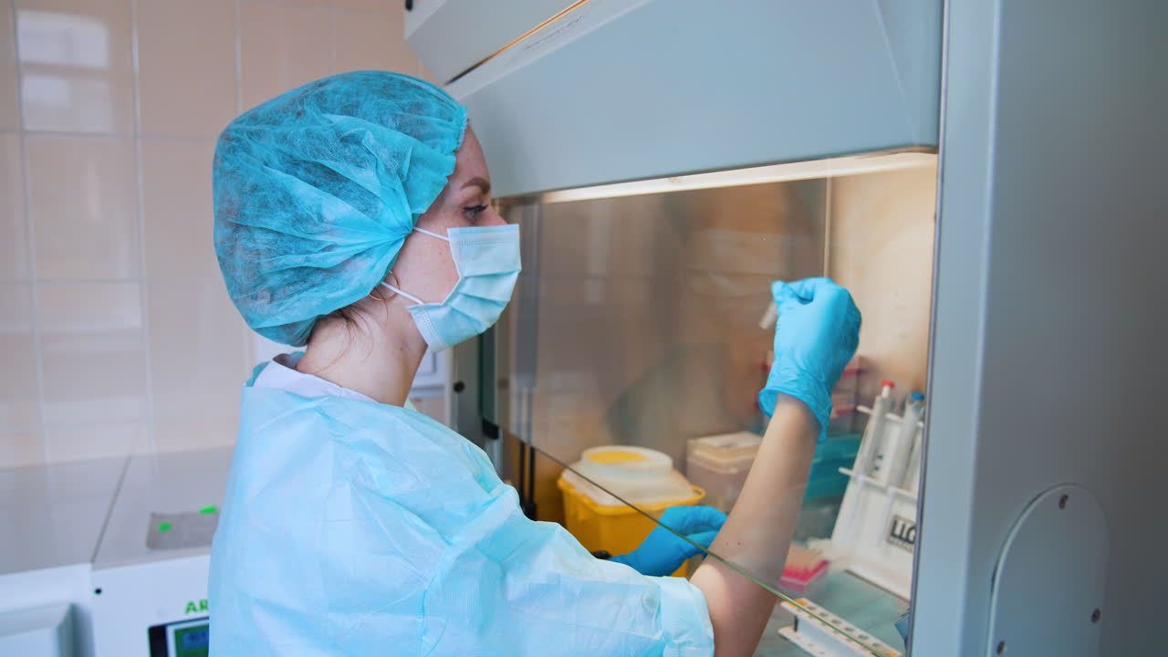 Technician hand holding collection tubes. Portrait of medical worker holding sample test kit