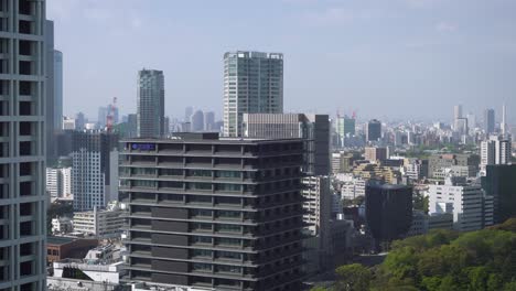 tokyo downtown city view with green park and many skyscrapers, japan