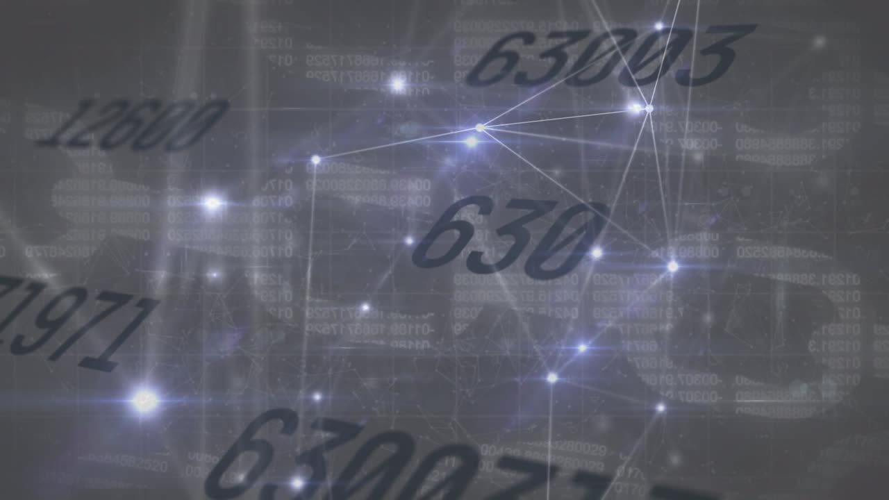 Animation of data processing and chains on black background