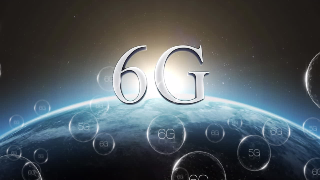 animación de la red de conexiones con texto 6g en todo el mundo