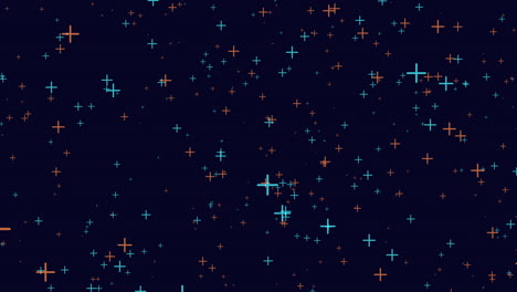 flying random abstract neon crosses in dark galaxy