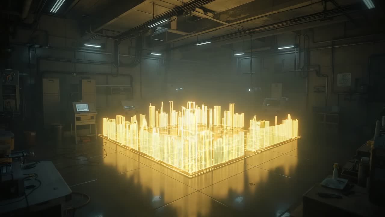 Futuristic City Hologram in Laboratory