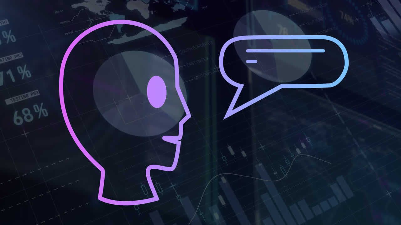 ai 아이콘의 애니메이션과 통계 및 세계 지도에 대한 데이터 처리