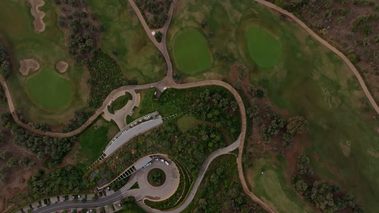 Aerial view of drone flying over resort near Mediterranean coastline
