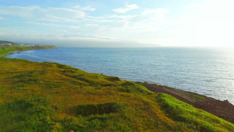 coastal landscape with ocean view and grassy hills