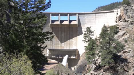 water outlet of the strontia springs reservoir dam at the top of waterton canyon in littleton, colorado