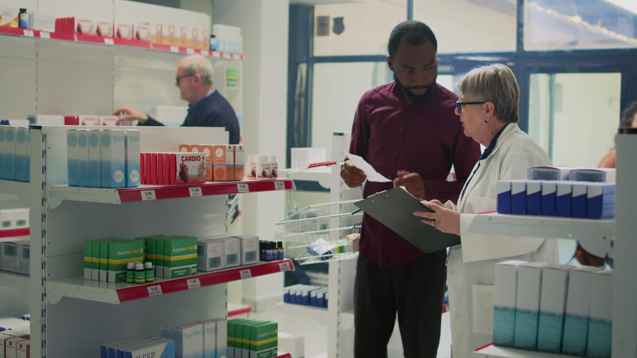 Pharmacy Scene with Customers and Staff