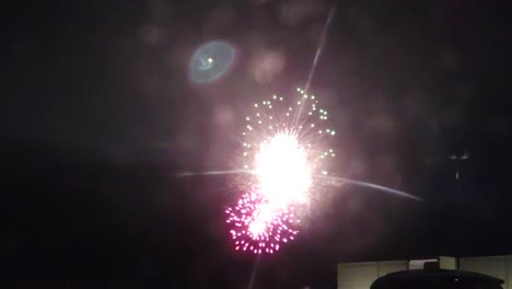 tiro de ángulo bajo de fuegos artificiales en el cielo durante la noche
