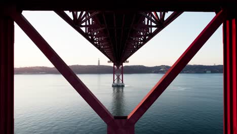 the underside of a suspension bridge