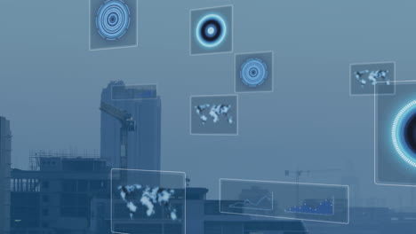 animación de escaneos y procesamiento de datos sobre el paisaje urbano