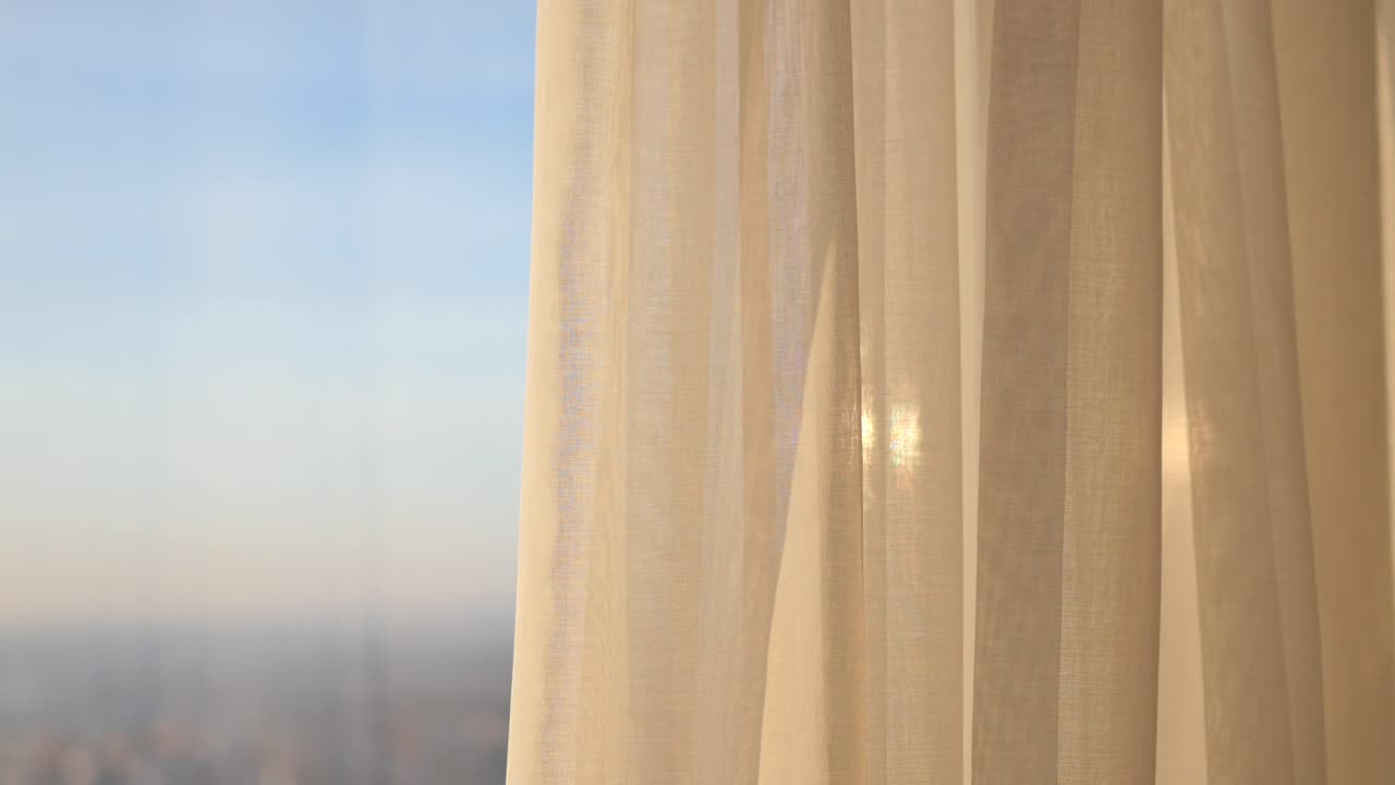 cortina translúcida con vista a la ciudad