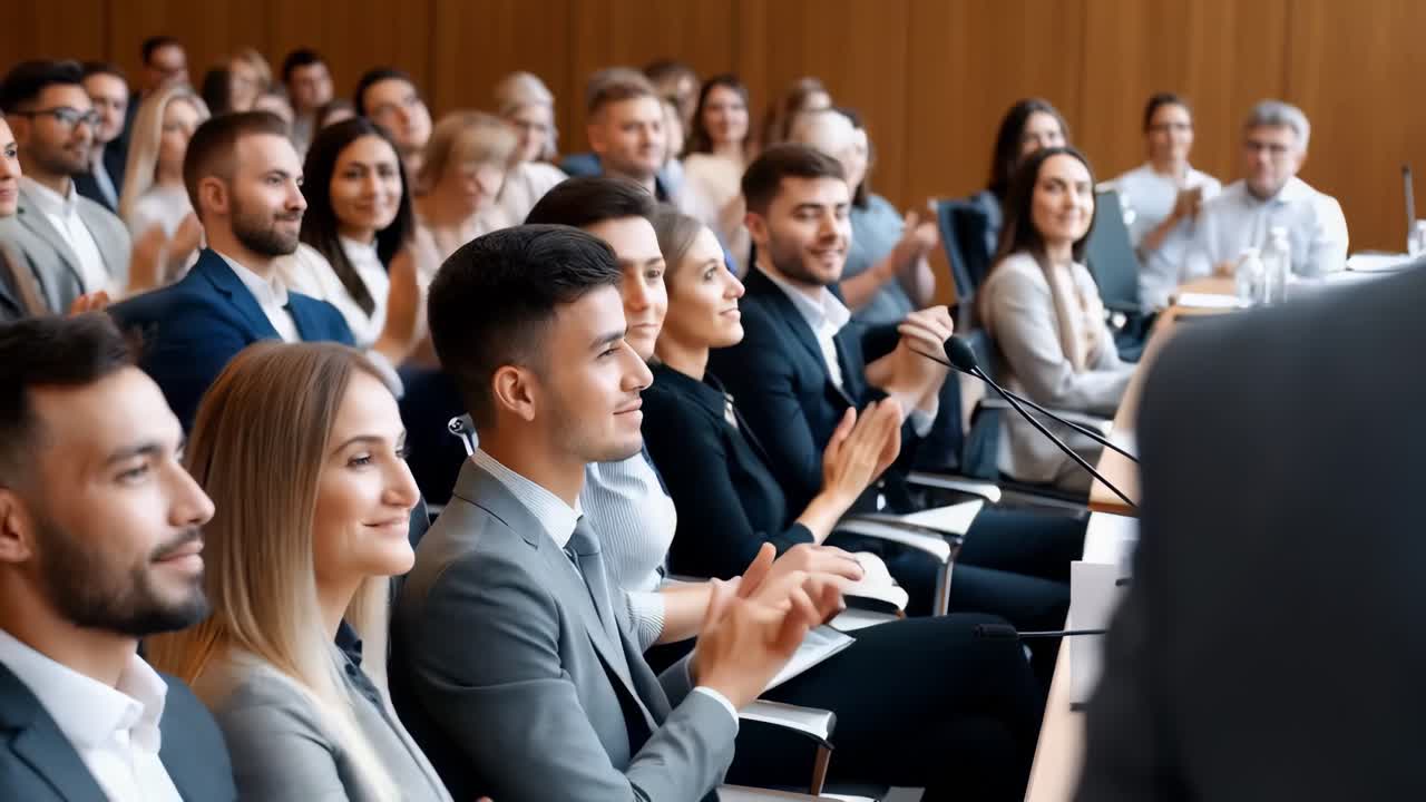 Audience applauding at a conference.