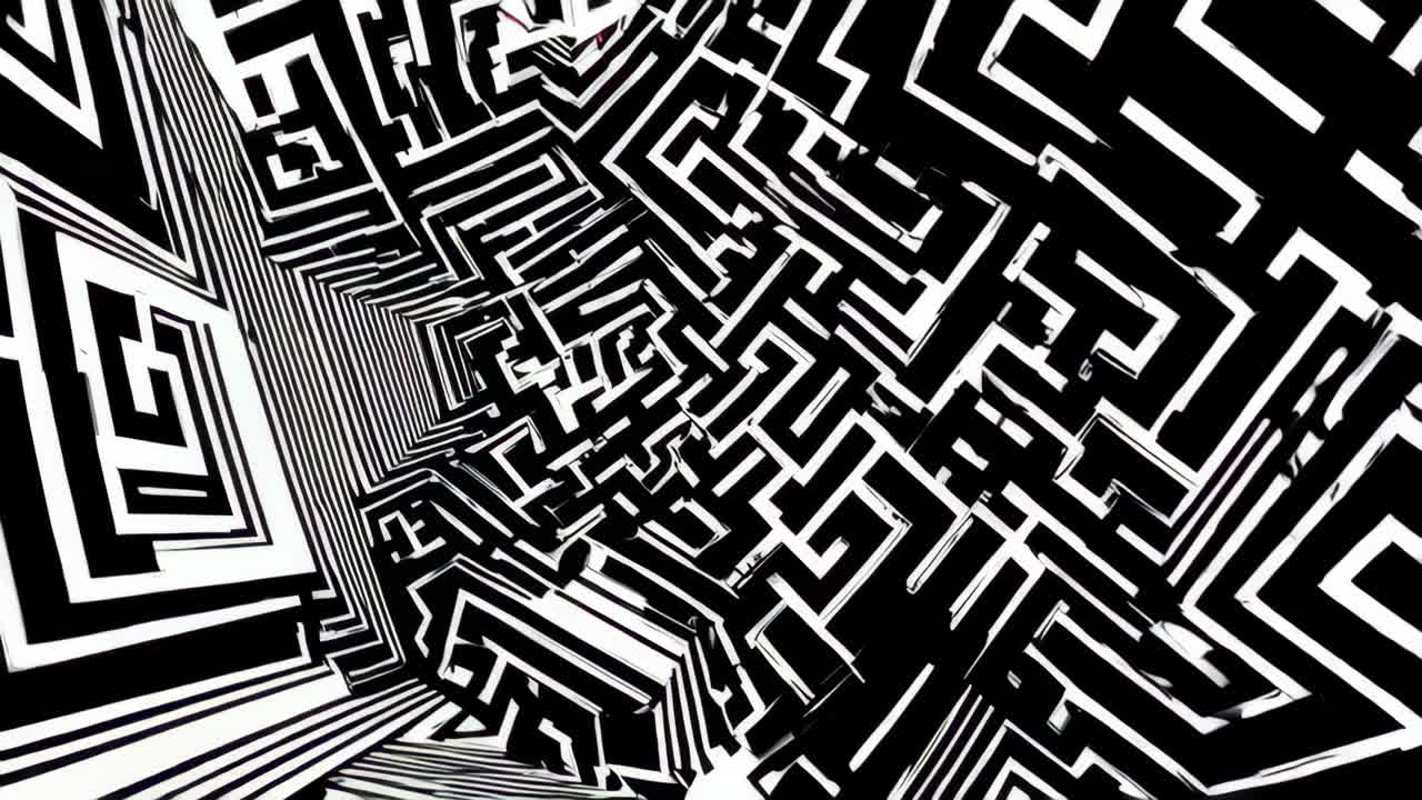 Black and White Abstract Geometric Maze Pattern