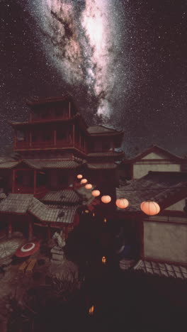 chinese temple under milky way night