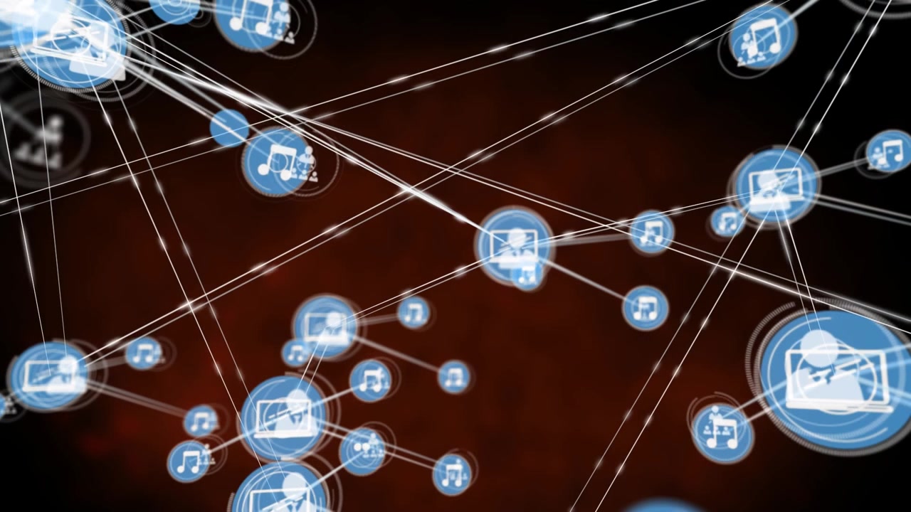Animazione di una rete di connessioni con icone