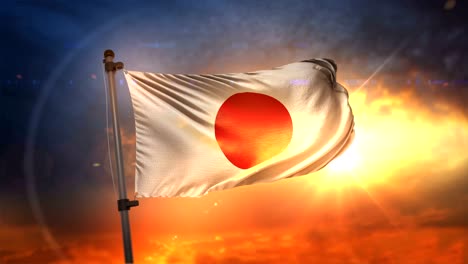 japan flag backlit at beautiful sunrise loop slow motion 4k