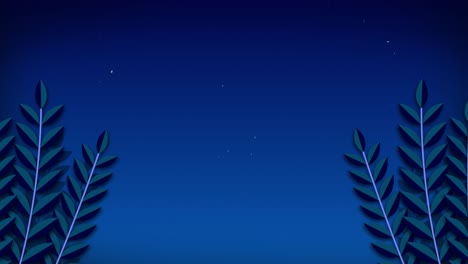 2D-cartoon-leave-branch-stem-animation-sway-in-wind-with-nighttime-starry-skyline-gradient-background-nature-motion-graphics-visual-effect-blue-navy