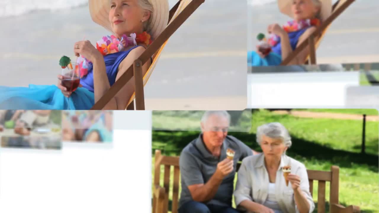 montaje de parejas jubiladas relajándose