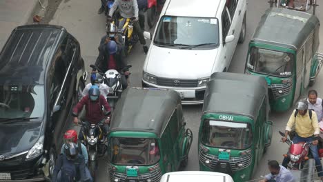 busy street scene with traffic jam in a city