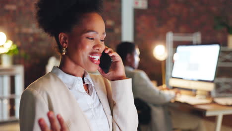 Laugh,-night-and-phone-call-with-black-woman